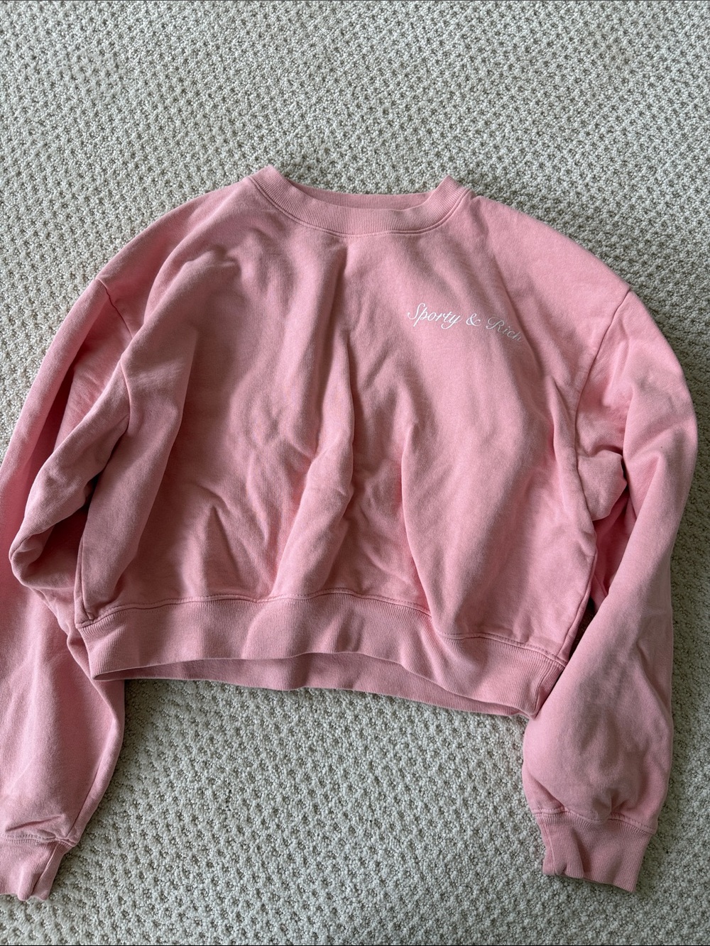 Sporty & Rich Rose Pink Cropped Crewneck Sweatshirt